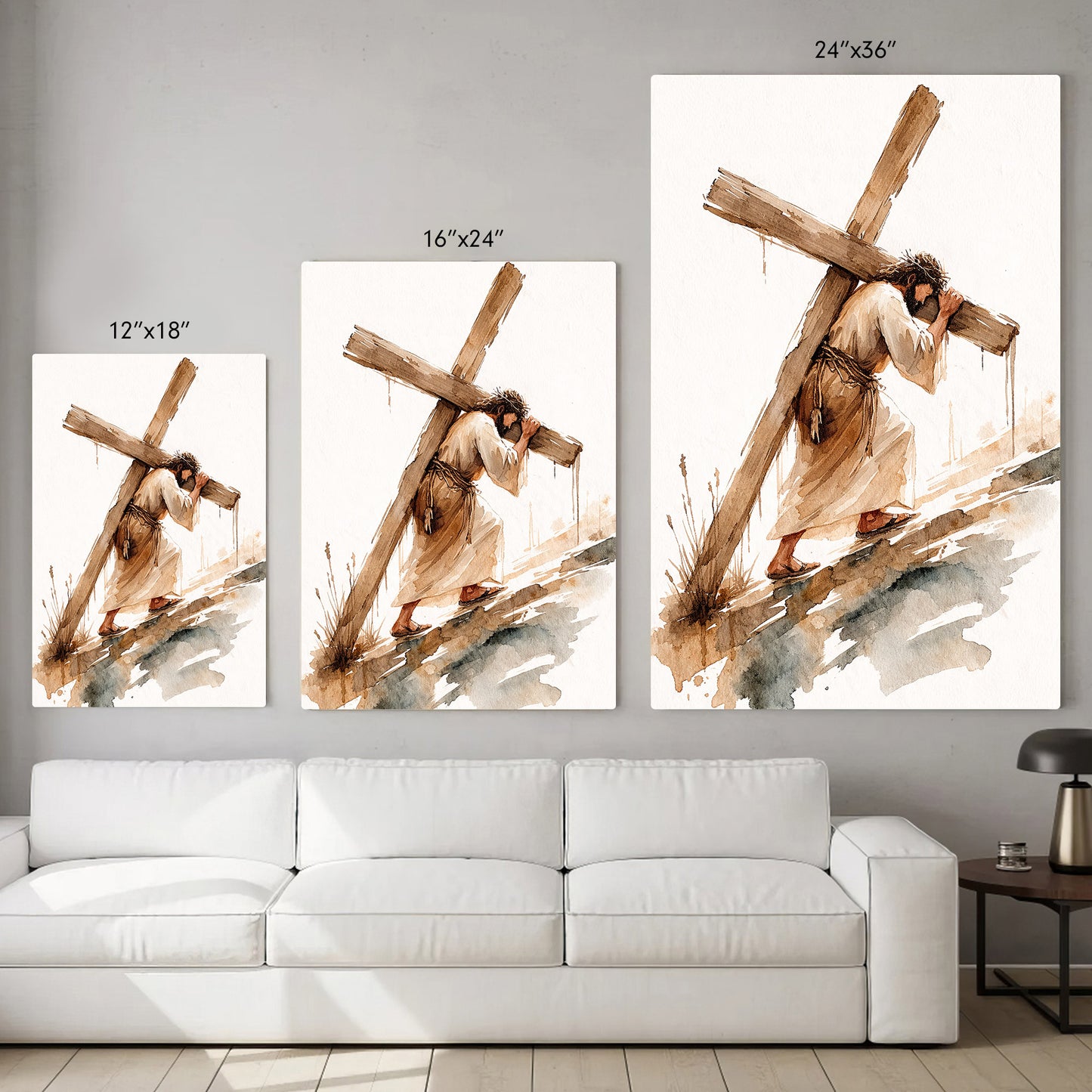 Jesus Carrying The Cross Minimal Watercolor Poster/Canvas