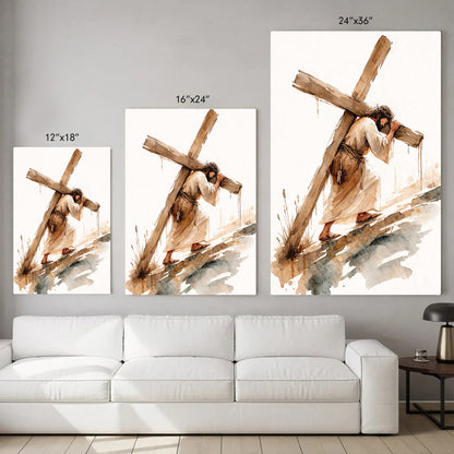 Jesus Carrying The Cross Minimal Watercolor Poster/Canvas