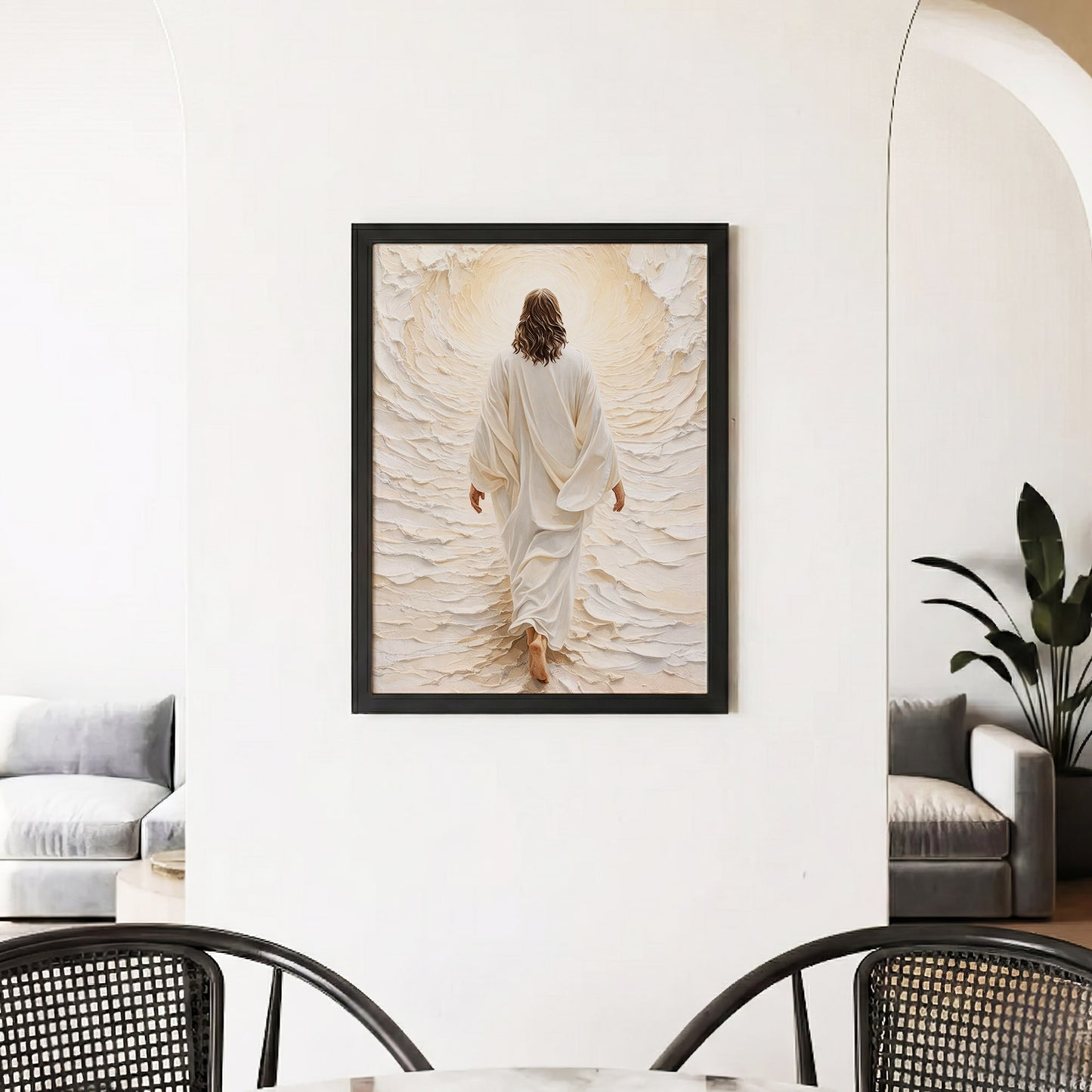 Jesus Walking Into The Light Textured Christian Art Poster/Canvas