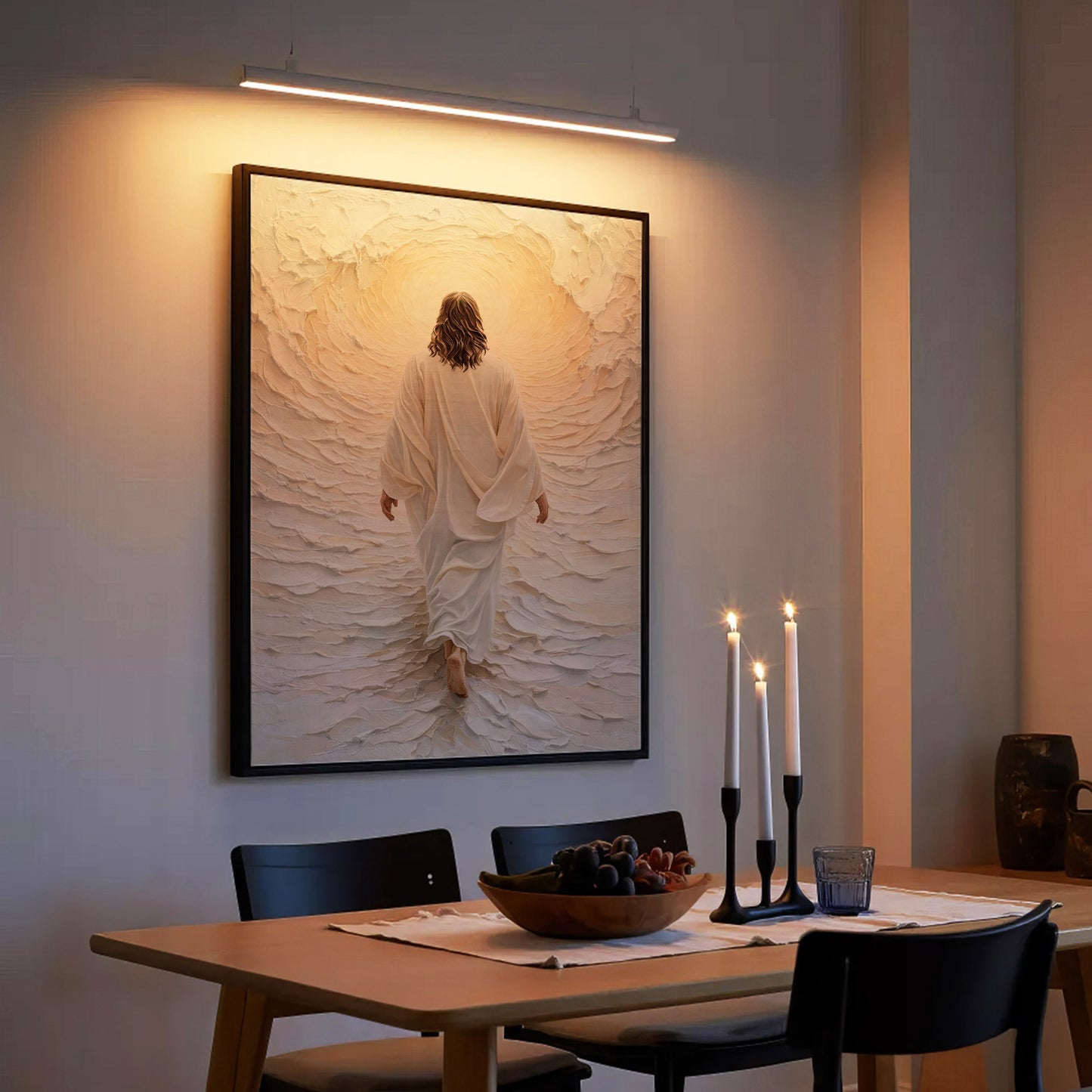 Jesus Walking Into The Light Textured Christian Art Poster/Canvas