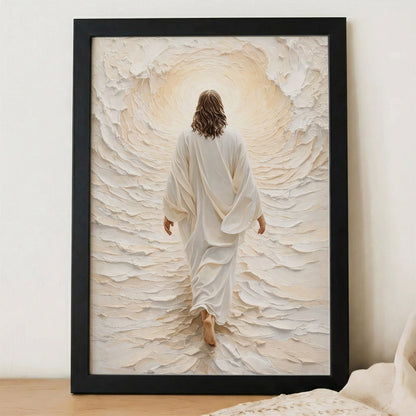 Jesus Walking Into The Light Textured Christian Art Poster/Canvas