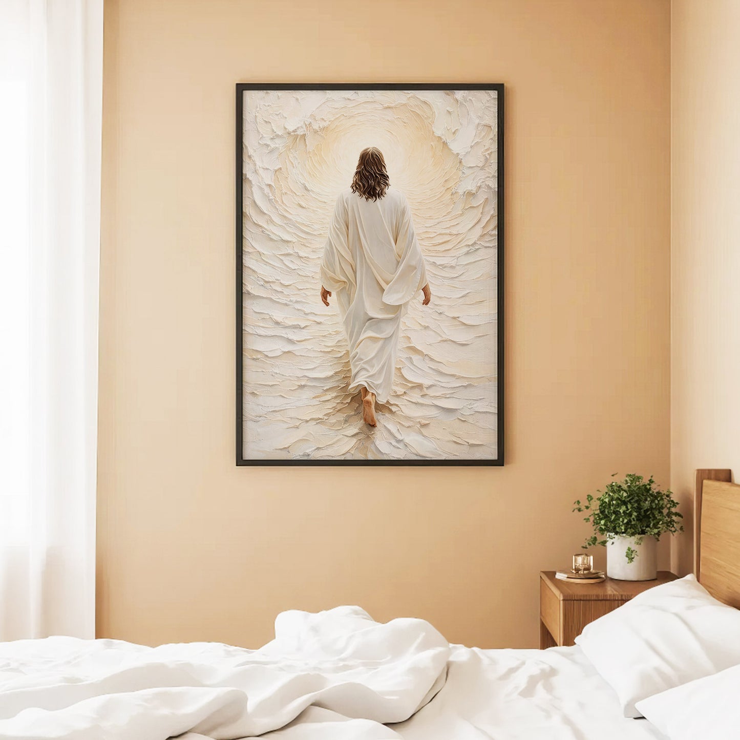 Jesus Walking Into The Light Textured Christian Art Poster/Canvas