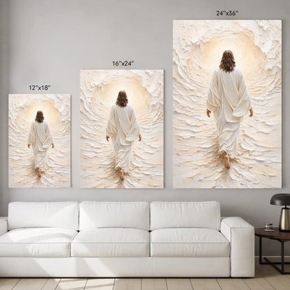 Jesus Walking Into The Light Textured Christian Art Poster/Canvas
