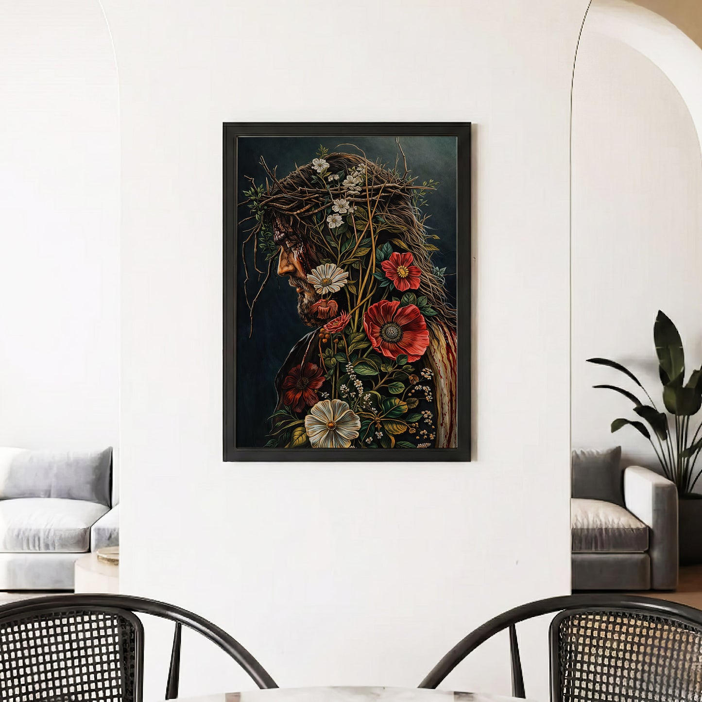 Jesus Christ Floral Crown Wall Art Poster/Canvas