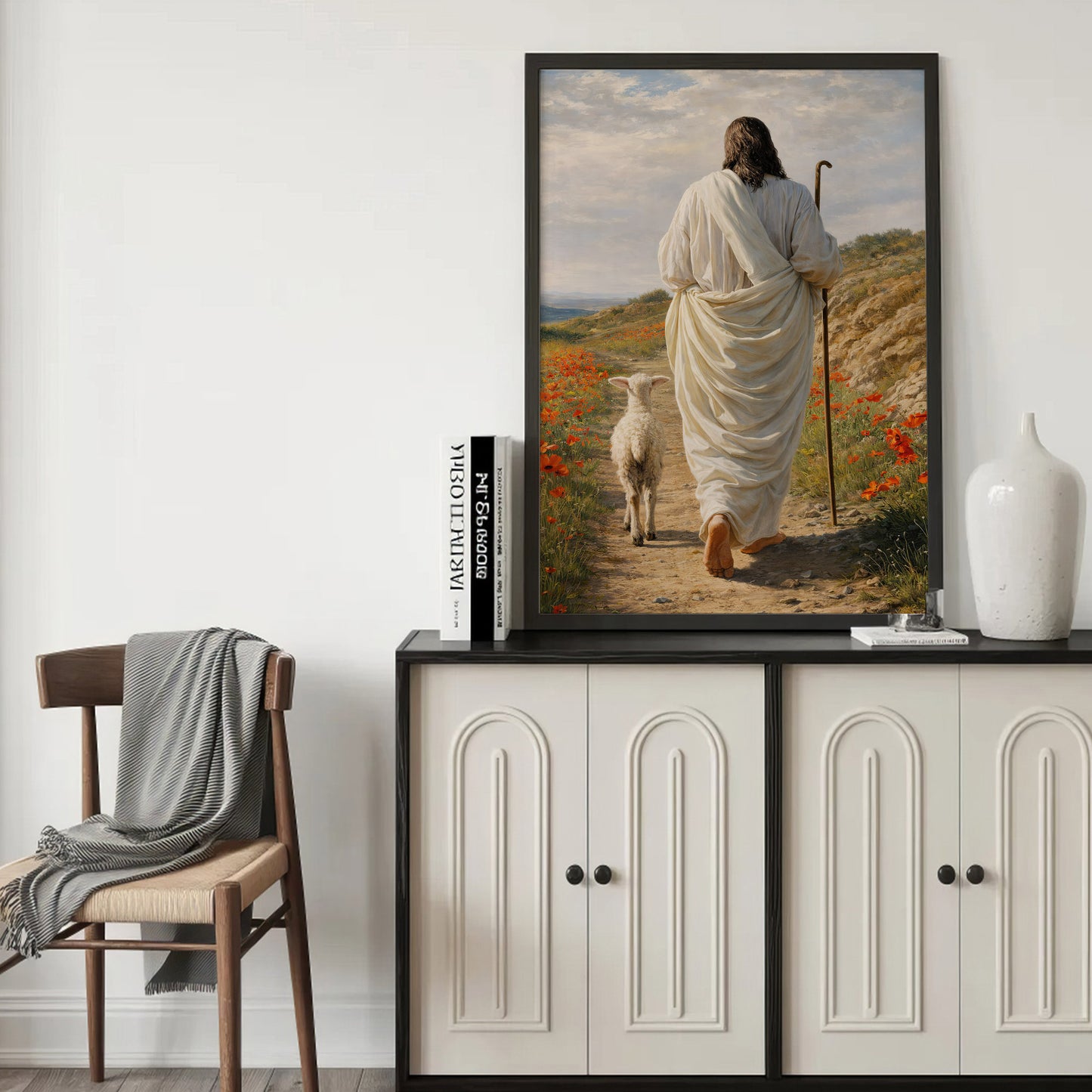The Good Shepherd Jesus Christ Walking with His Flock Poster/Canvas