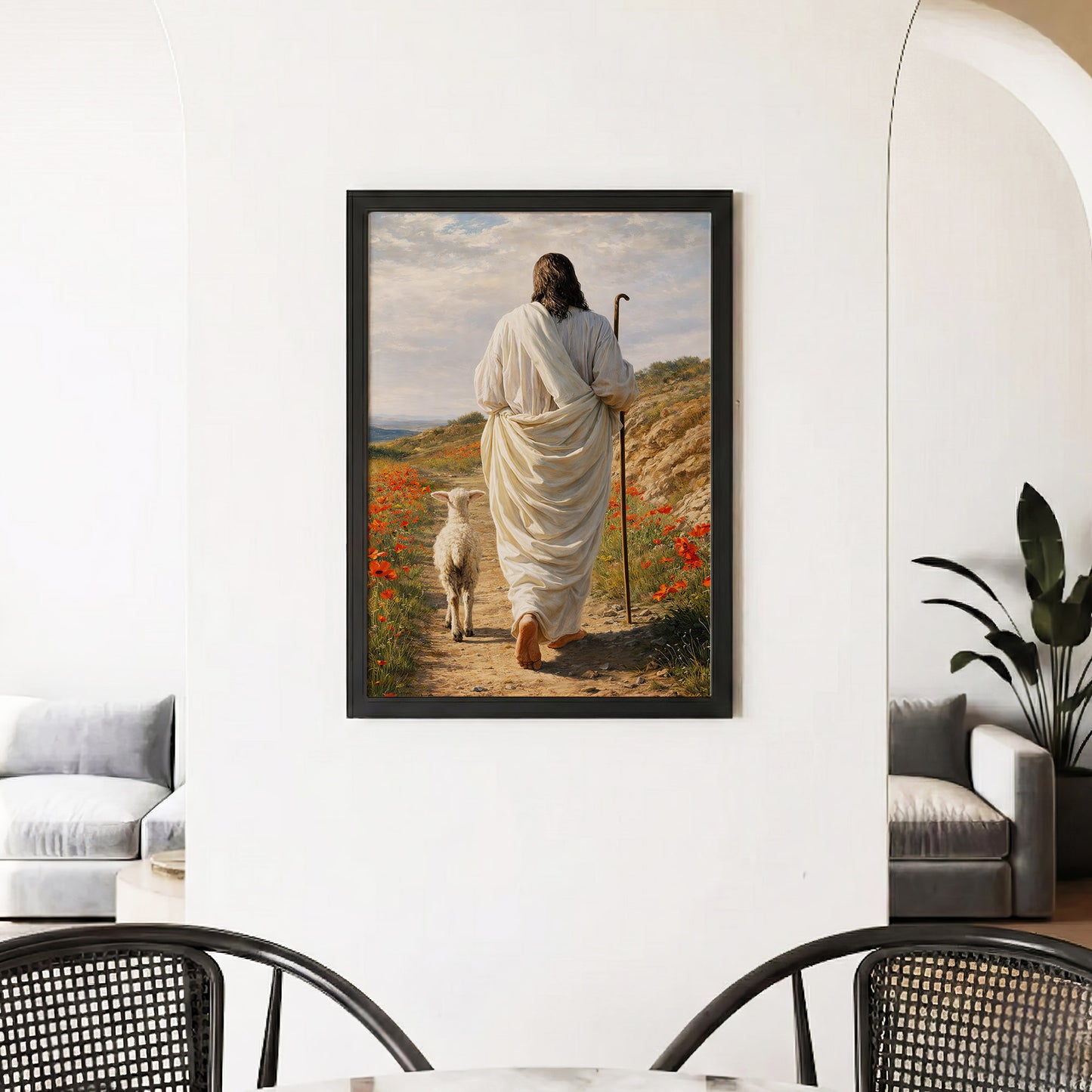 The Good Shepherd Jesus Christ Walking with His Flock Poster/Canvas