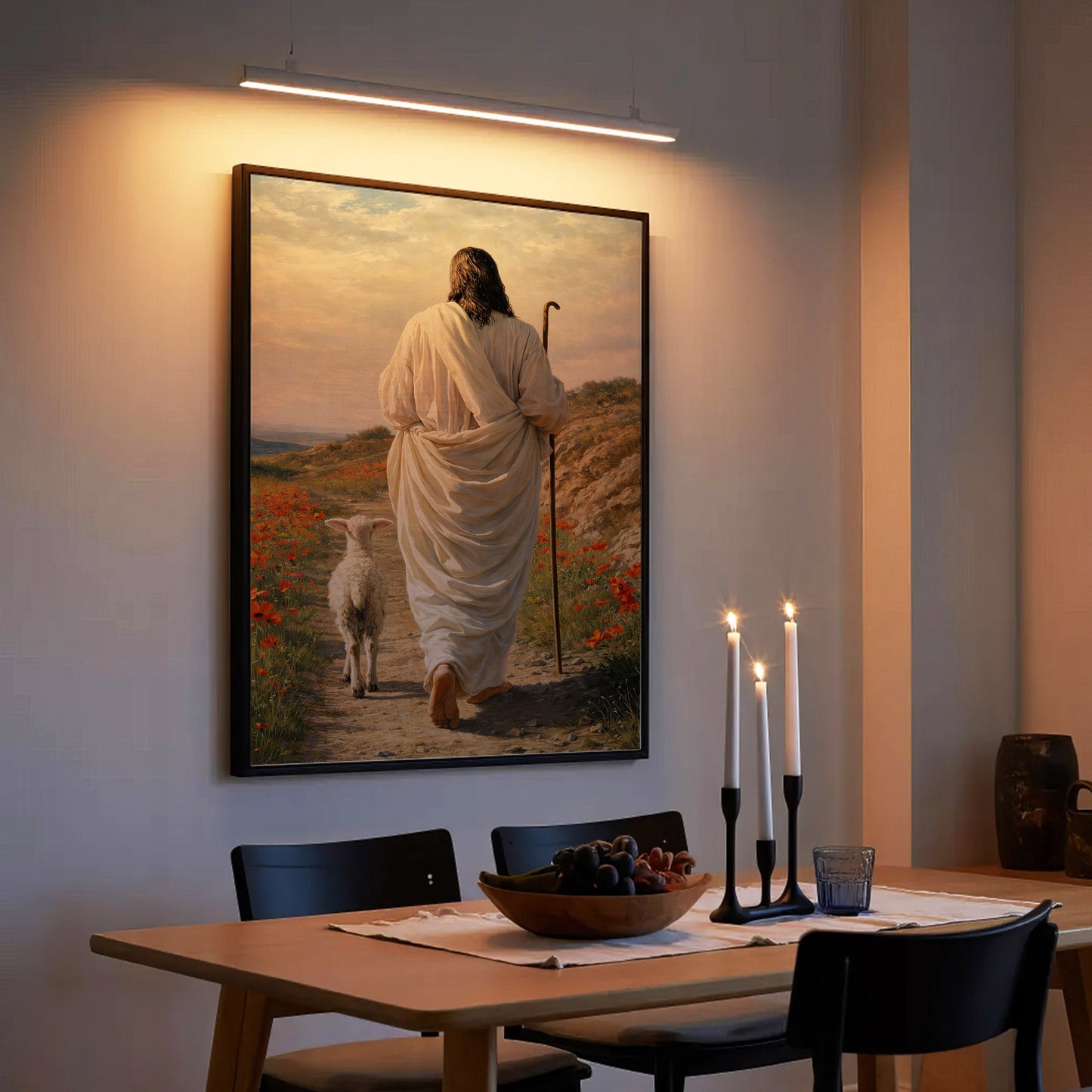 The Good Shepherd Jesus Christ Walking with His Flock Poster/Canvas