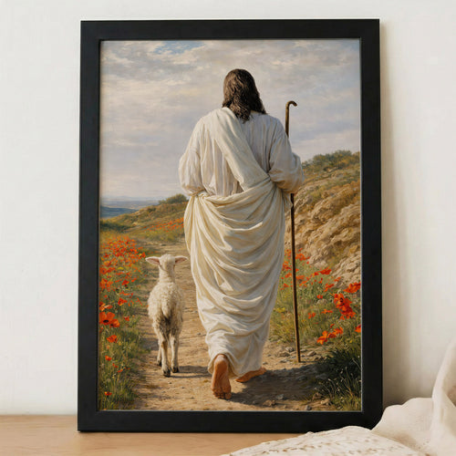 The Good Shepherd Jesus Christ Walking with His Flock Poster/Canvas