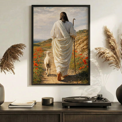 The Good Shepherd Jesus Christ Walking with His Flock Poster/Canvas