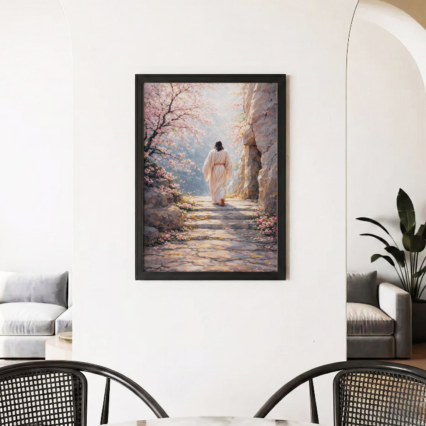 Walking With Grace – Spring Path of Faith Jesus Wall Art Poster/Canvas