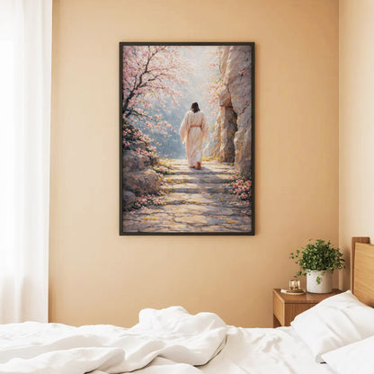 Walking With Grace – Spring Path of Faith Jesus Wall Art Poster/Canvas