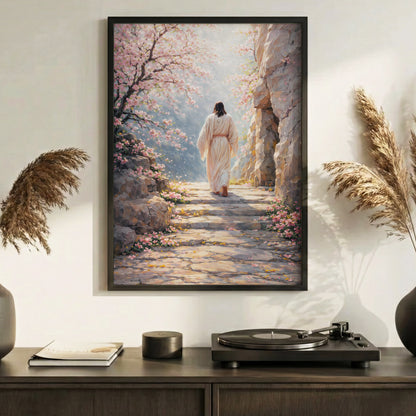 Walking With Grace – Spring Path of Faith Jesus Wall Art Poster/Canvas