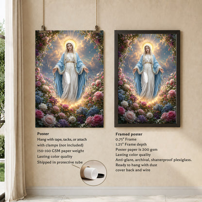 Blessed Virgin Mary Floral Christian Wall Art – Victory of Resurrection Wall Art Poster/Canvas
