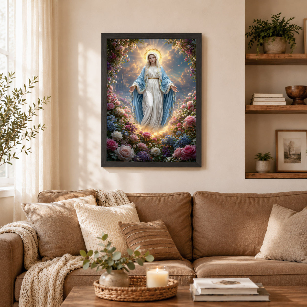 Blessed Virgin Mary Floral Christian Wall Art – Victory of Resurrection Wall Art Poster/Canvas