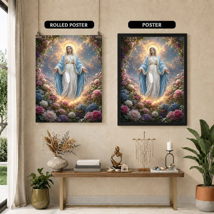 Blessed Virgin Mary Floral Christian Wall Art – Victory of Resurrection Wall Art Poster/Canvas