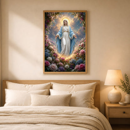 Blessed Virgin Mary Floral Christian Wall Art – Victory of Resurrection Wall Art Poster/Canvas