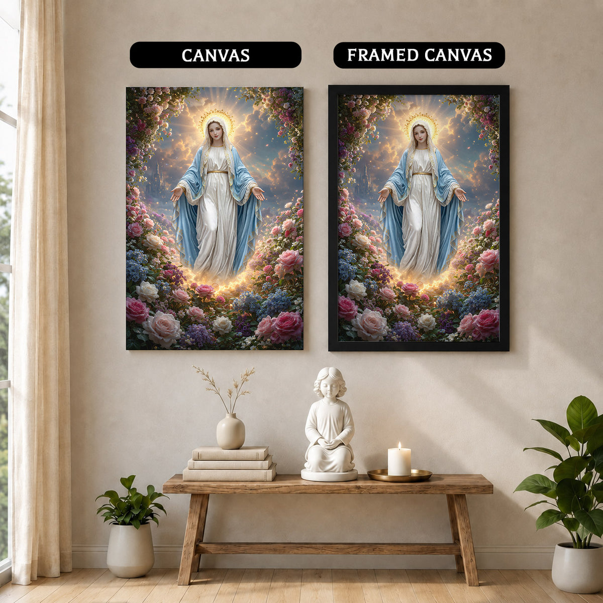 Blessed Virgin Mary Floral Christian Wall Art – Victory of Resurrection Wall Art Poster/Canvas
