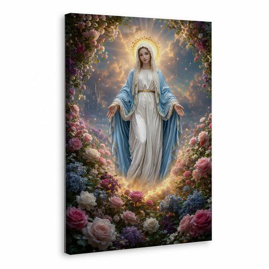Blessed Virgin Mary Floral Christian Wall Art – Victory of Resurrection Wall Art Poster/Canvas