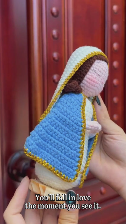 🔥 LIMITED TIME OFFER - Handmade Crochet Virgin Mary Figurine with Wooden Base
