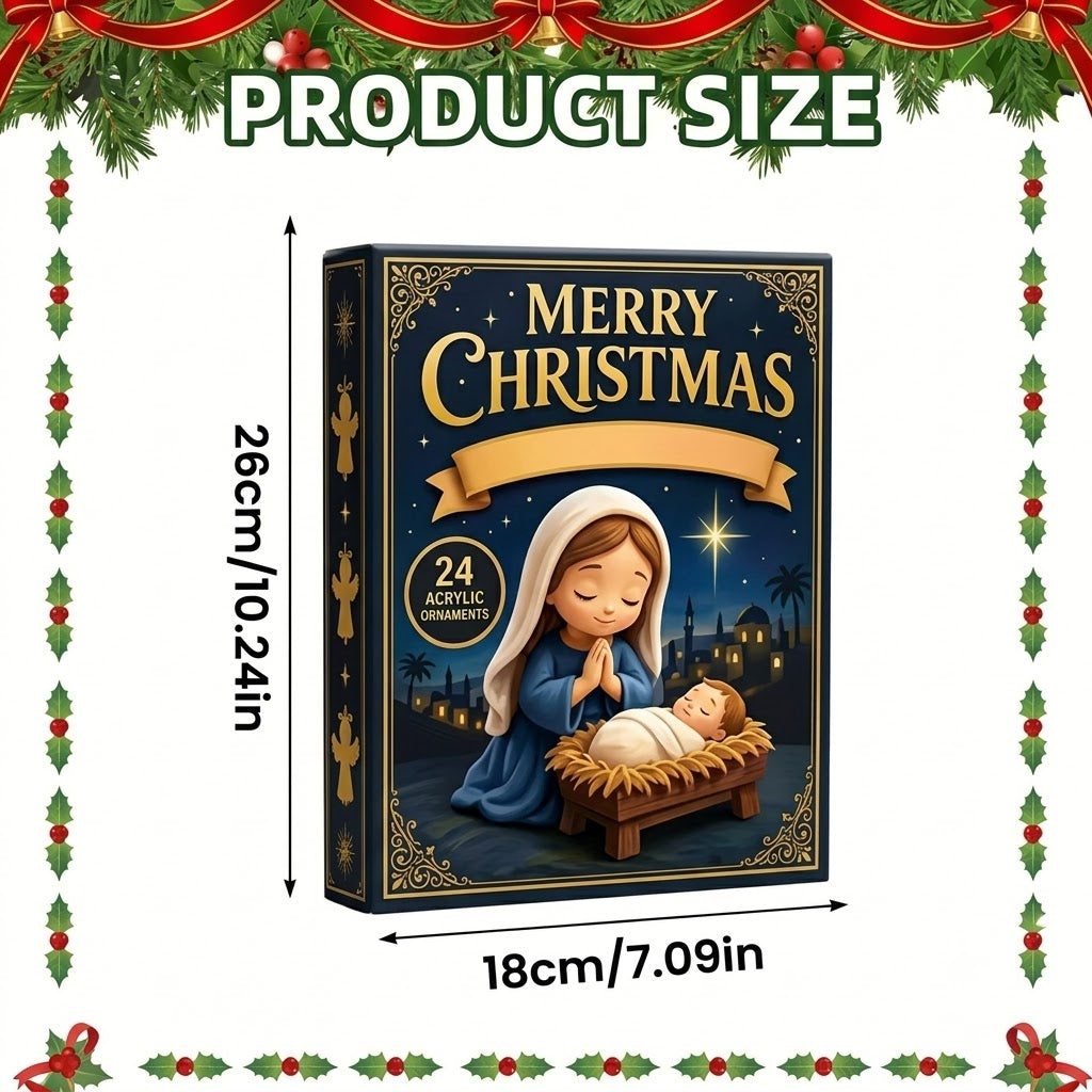 Holy Night Nativity Advent Calendar 2026 – 24 Acrylic Ornament Christian Christmas Countdown Box