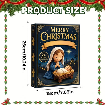 Holy Night Nativity Advent Calendar 2026 – 24 Acrylic Ornament Christian Christmas Countdown Box