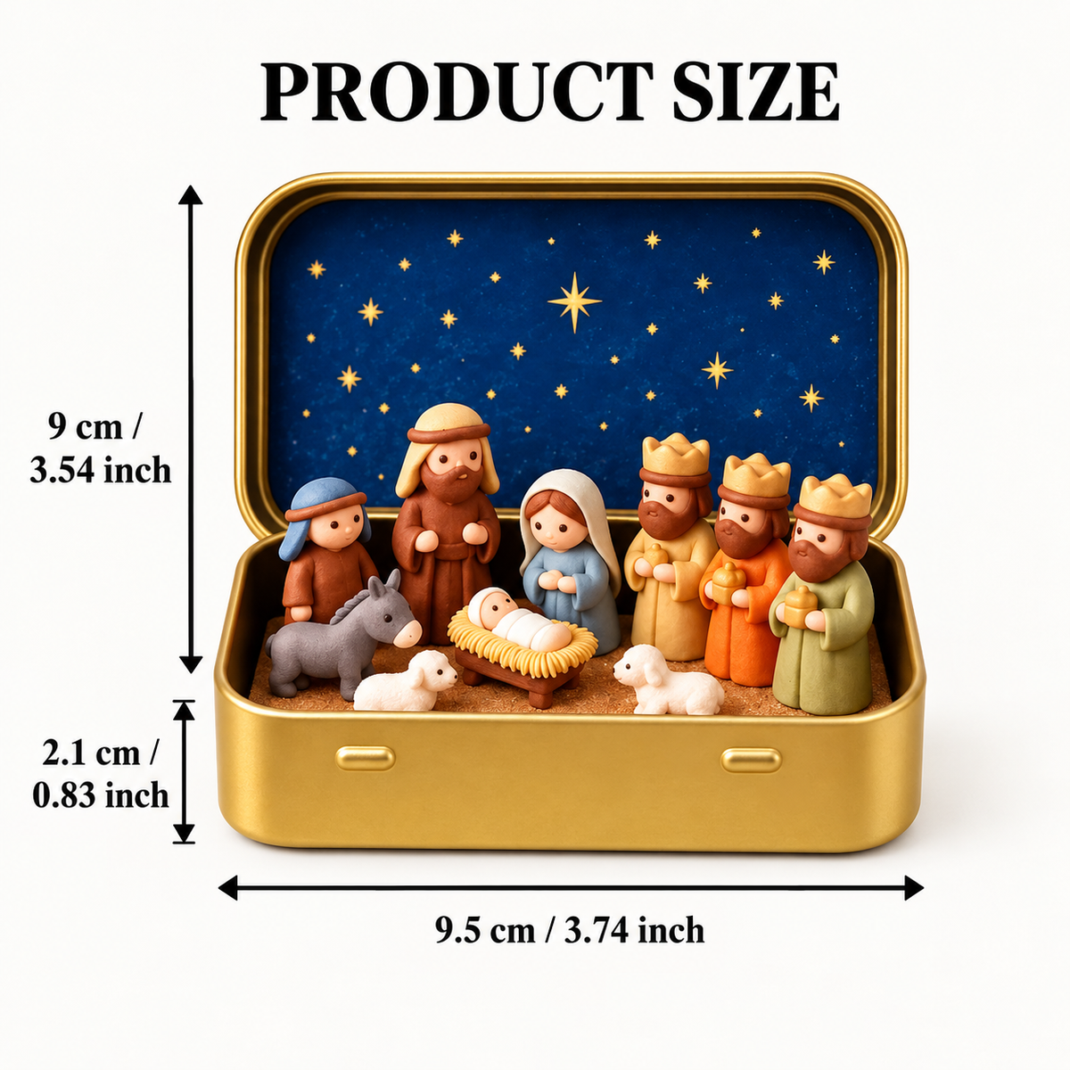 Mini Christmas Nativity Scene Set In Tin Box – Baby Jesus Holy Family Christian Decor